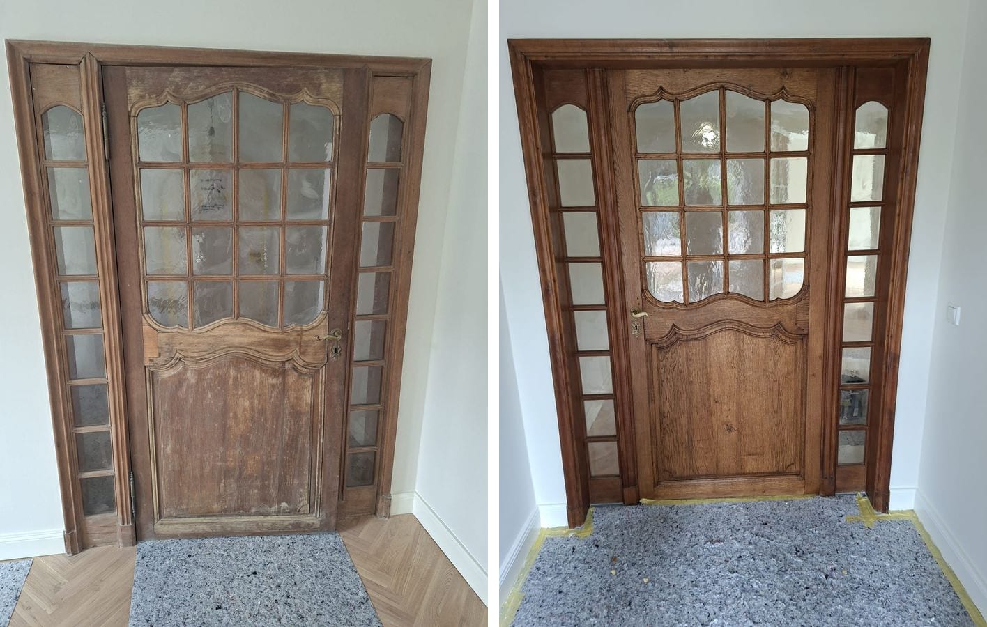 Alte Haustür aus Eiche vor und nach der Aufarbeitung